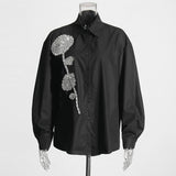 Fashion Casual Loose Thin Top Woman 2025 New Collar Heavy Industry Design Stitched Diamond Women's