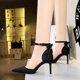 Zingj Hollow High Heels Fine Heel High Heel Shallow Pointed Hollow Out One Word Belt Back Bow