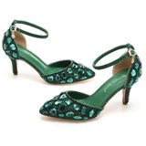Cm Large-Size Sandals Fine Heel Head Water Drill High Heel Sandals Gold Water Drill High Heels Wedding