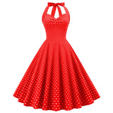 Halter Pinup Summer Tunic Midi Resses for Women 2022 French Style Robes De Soiree Sleeveless Rockabilly Short Prom