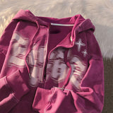 fuzzy printing design sense niche loose y2k top hooded zipper hoodie women street vintage cardigan hoodie women