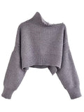 Fashion Women's Knitted Pullover Oblique Collar Loose Solid Color Long Sleeve Hollow Out Sweater Autumn 2023 New