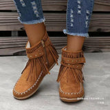 Women's Boots 2025 Autumn And Winter 2025 New Large-Size Rivet Flat Bottom Tuxedo Boots