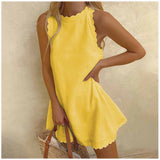 Dress Women Summer Fashion Solid O Neck Sleeveless Party Dress Women Casual Loose Ladies Mini Dress
