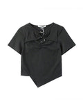 Clothes T-shirt O-Neck Short Sleeve Casual 90s Korean Fashion Sexy Chic Heart Hollow Out Tee Top 2022 Summer Female