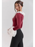 Long Sleeve Lace Flare Trim Corset Top- Outfit