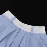 Blue Stripe Lace Trim Crop Top And Long Skirt Set- Outfit