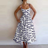 Women's New 2025 Spring Dress Solid Color Sexy U-Neck Waist Folding Sling