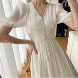 New Women Fashion Midi Dress Elegant Short Sleeve A Line Vestdios Female Party Casual Sweet French