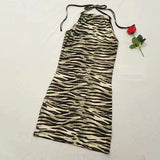Zebra-stripe Women's Sexy Dress Slim Sexy Sleeveless Bodycon Dress Korean