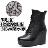 Head 12Cm High Slope And Waterproof Table Mid-Sleevel Boots With Side Zipper Women's Boots Pine Cake Plus Velvet Winter Warm Leather