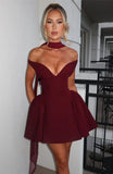 Burgundy Off-shoulder Mini Dress-Outfit