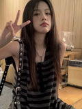 Neck Backless Casual Striped Women Loose Tanks Y2k Aesthetic Single Breasted Camisole Streetwear 2024 Summer Elegant Tank