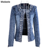 Jackets for Women New Diamonds Paillette Woman Coats Blaser Vintage Water-Wash Casual Lady Jeans Cardigan Jaqueta