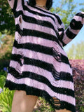 Distressed Stripe Longline Sweater- Outfit