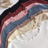 Neck Ruched Women Sweater High Elastic Solid 2021 Fall Winter Fashion Sweater Women Slim Sexy Knitted Pullovers Pull