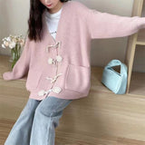 Zingj Winter Korean Department New Style Ox Horn Buckle Knit Cardigan Languid Lazy Wind Sweater Design Feeling Loose Fashionable Casual Jacket Female-Outfit