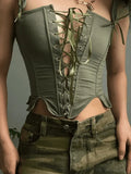 Lace Up Asymmetric Corset Top-Outfit