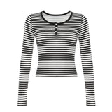 Zingj Wind Navy Blue Three Button Stripe Long Sleeve T Shirt Female Autumn BM Retro Hot Girl Slim Bottom Top