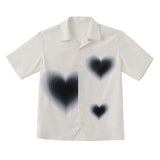 gradient heart Harajuku women blouse short-sleeved shirt cardigan pajamas collar goth Korean summer streetwear