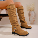 Large Women's Shoes Folded Women's Boots Belt Buckle But Knee Pile Boots Coarse And Fashion