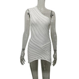 Summer Design Stitching Oblique Shoulder Hollow Perspective Solid Color Sexy Knitwear Women's