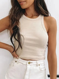 Tank Top Women White 2024 Summer Casual Fitness Short Vest Candy Colors Knitted Off Shoulder Sexy Crop Top