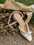 Zingj Girl Knot Pearl Baotou Single Shoes Women's Heel Thick Heel Retro Mary Jane Shoes 2024 New Sandal