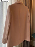 Women 2022 Fashion Office Wear Double Breasted Pink Blazer Coat Long Sleeve Pockets Female Outerwear Chic