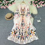 Zingj New Women's Dress Oversized Skirt Print Pleated Waist Lace Holiday