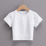 Zingj New Women's Wear Summer Basic Net Round-Collar Short-Sleeved Solid Color Navel Slim Short