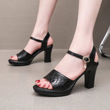 Skin Thick Heel Waterproof Table One-Word Sandals Size Code 32-43 Fashion Show-High-Heeled Sandals Shoes