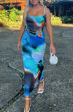 Sexy Abstract Digital Print Slim-fit Sheath