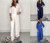 Zingj And Winter New Explosive Fashion Women's Clothing Open Cross Solid Color Casual Long Jacket Trousers Suit Women-Outfit