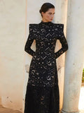 Half High Collar Hollow Out Mesh Maxi Dress Women Long Sleeve Slim A-line Dresses 2024 Fashion Lady Party Club