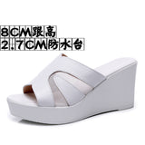 Outside The Slope And A Word Drag Summer New Pine Cake Thick Bottom Waterproof Table Hollow High And Fish Mouth Mesh Slippers