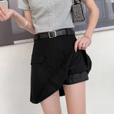 Shorts Summer Korean Style Simple Belt Trendy Spring Workwear Thin A-line Culottes Short Woman Basic Candy Snack