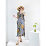 Folded Summer Fashion Daily Commuting Loose Temperament Design Sense Of Color Print Wrinkle Long