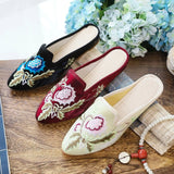 Zingj Head Slippers Fashion Embroidered Cloth Shoes Ethnic Wind Spring And Summer Ladies Sandals Slippers Cloth Art