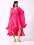 Spring 2025 New Fashion Temperament 100 Folded Waist Design Feel Lotle Side Cape Long Dress Dress