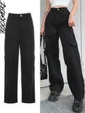 Brown Vintage Baggy Jeans Women 90s Streetwear Pockets Wide Leg Cargo Pants Low Waist Straight Denim