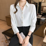 Women Silk Shirts Satin Blouses Women Long Sleeve Shirts Tops Woman White Shirt Blouse Woman V-neck Shirt Top Plus