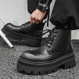 Zingj Boots Men In Autumn And Winter Increased Tooling Locomotive Wind Super Fire Leather Boots Big Head Advanced Sense Ankle Boots