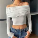 White Long Sleeve Off Shoulder Y2K TopOutfit