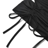 Women Solid Sexy Halter Tank Tops Spaghetti Strap Camisole Knitted Ruched Drawstring Crop For Club Summer