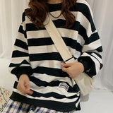 Harajuku Winter Hoodie Women Loose Korean Style Sweatshirt Autumn Streetwear Stripe Hoodies Pullovers Large