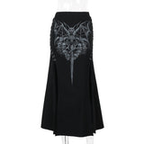 Summer 2024 New Spicy Girls Hip Skirt Gothic Print High Sexual Split Half Skirt