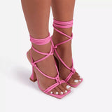 Zingj Summer Plus Size Sandals Women's Head Solid Color Ankle Ring Strap Sexy Fashion High