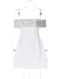 White Off-shoulder Sequin Strap Mini Dress- Outfit