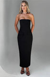 Solid Strapless Bodycon Midi Dress-Outfit